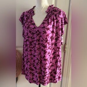 TERRA & SKY Flutter Sleeve Blouse Top Radiant Orchid 4X (28w - 30w) NWT